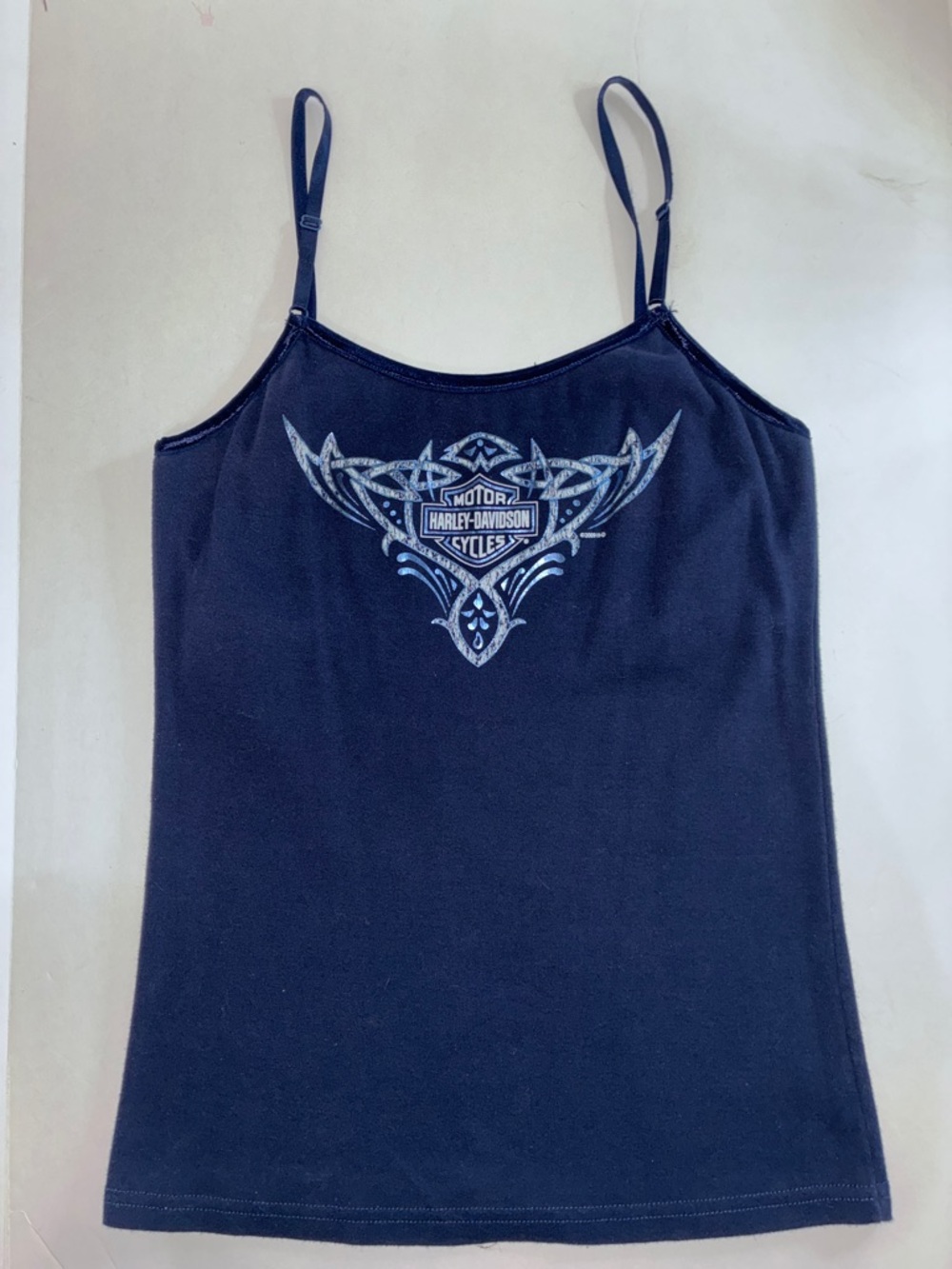 Harley-Davidson XL Women’s Dark Blue Cami  Top Silver Graphic Adjustable Straps